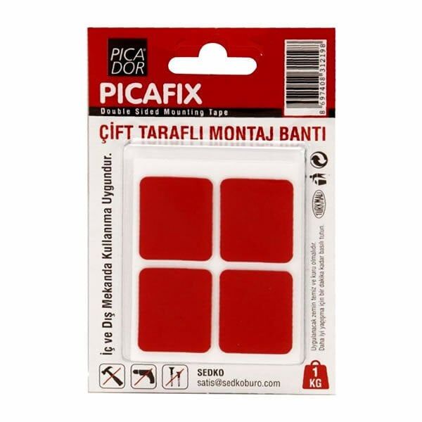 Picador VHB Çift Taraflı Kırmızı 12 li Kare Montaj Bandı