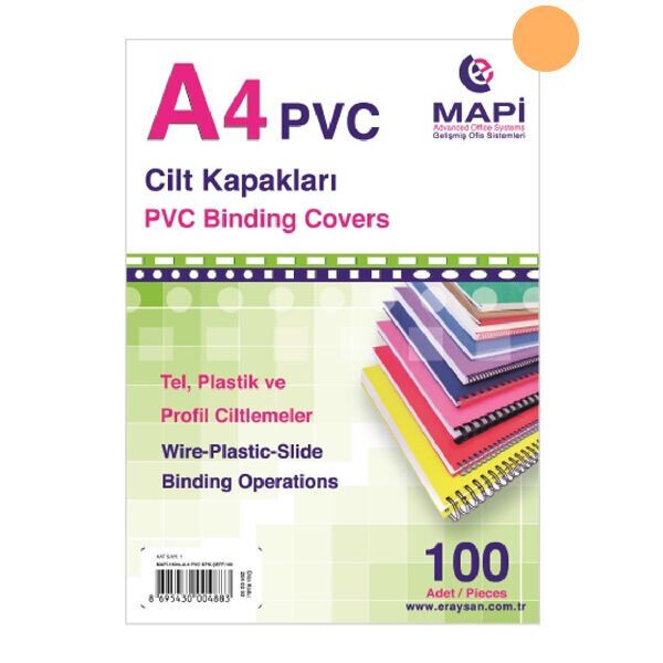 Mapi A4 160 Mic 100 lü Turuncu Pvc Opak Cilt Kapağı