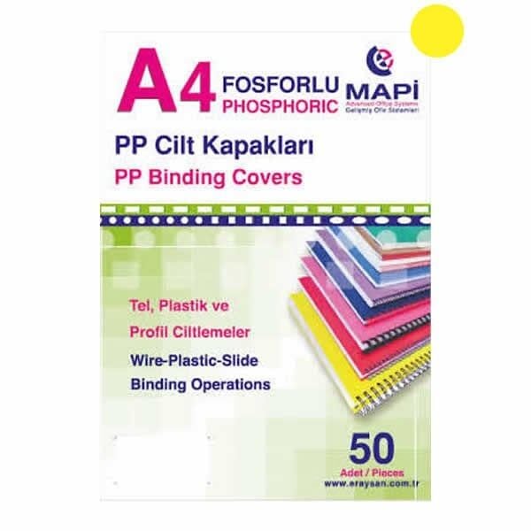 Mapi A4 550 mic 50 li Fosforlu Sarı Pvc Opak Cilt Kapağı
