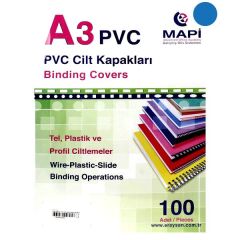 Mapibind A3 160 Mic 100 lü Mavi Pvc Cilt Kapağı