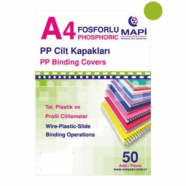Mapi A4 550 Mic 50 liFosforlu Yeşil Pvc Opak Cilt Kapağı