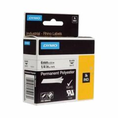 Dymo 6mmX5,5m Beyaz-Siyah Rhinopro Sabitpolyester Şerit