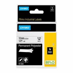 Dymo 18483 RhinoPRO Sabit Polyester 12mmx5.5m Beyaz Üzerine Siyah Şerit