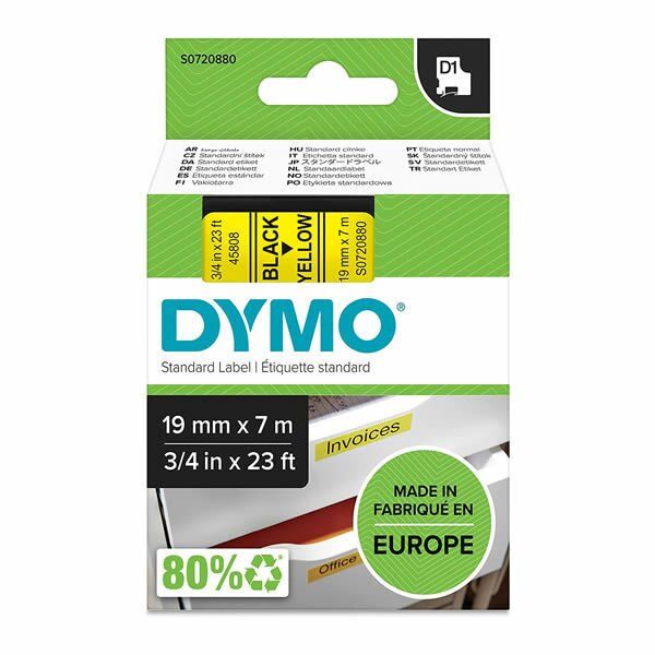 DYMO 45808 D1 19mmx7mt Sarı Üzerine Siyah Yedek Şerit
