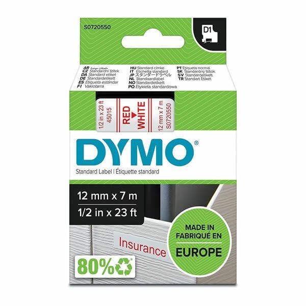 DYMO 45015 D1 12mmx7mt Beyaz Üzerine Kırmızı Yedek Şerit