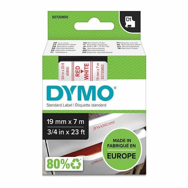 DYMO 45805 D1 19mmx7mt Beyaz Üzerine Kırmızı Yedek Şerit