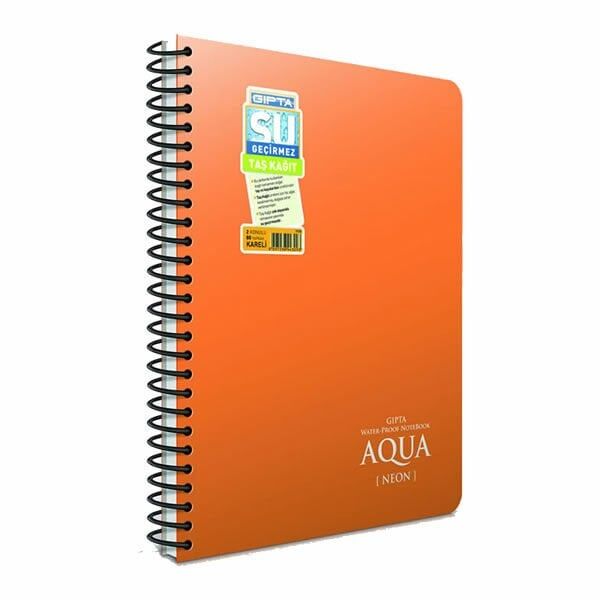 Gıpta Aqua Neon A6 80 Yaprak Kareli Spiralli Plastik Kapaklı Defter