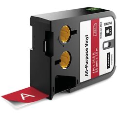 Dymo 1868763 Rhino XTL Çok Amaçlı Vinil 24mmx7mt Kırmızı Üzerine Beyaz Şerit