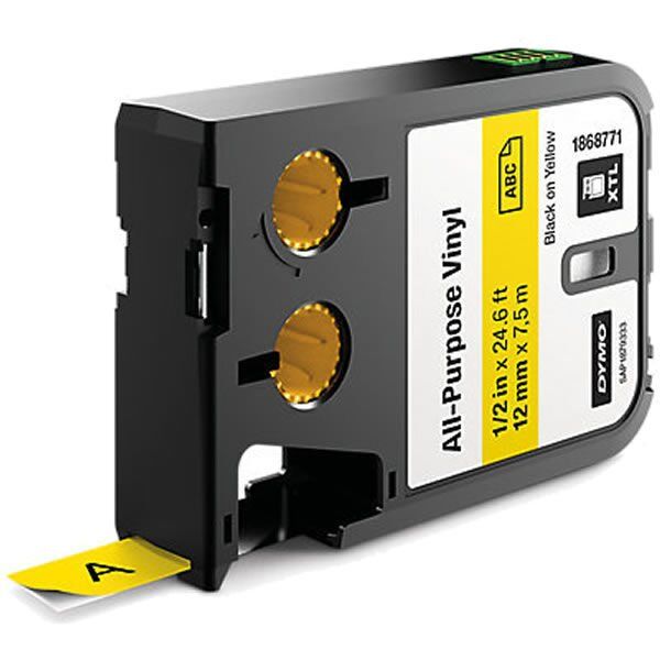 Dymo 1868771 XTL Çok Amaçlı Vinil 12mmx7mt Sarı Üzerine Siyah Şerit