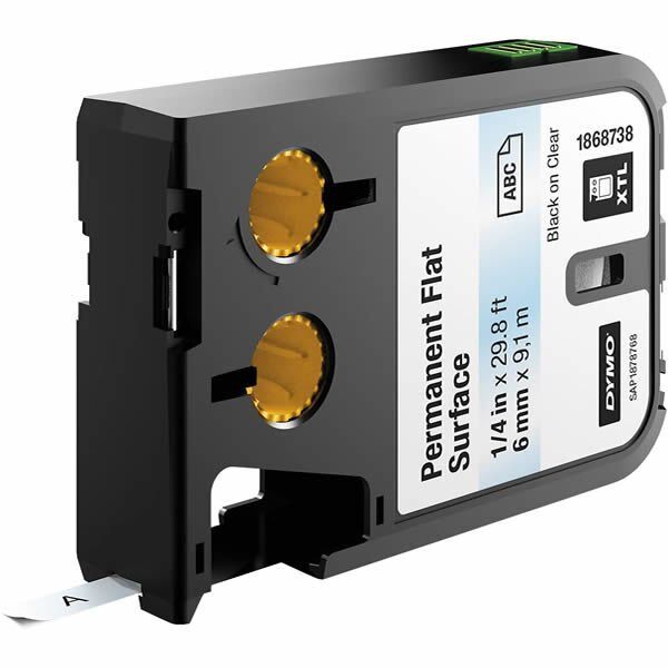 DYMO 1868738 6mmX9,1mt Şeffaf Üzeri Siyah Sabit Polyester Şerit