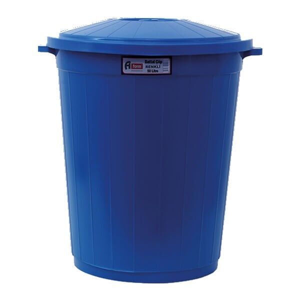 Afacan 50 Lt Mavi Kapaklı Yuvarlak Çöp Kovası
