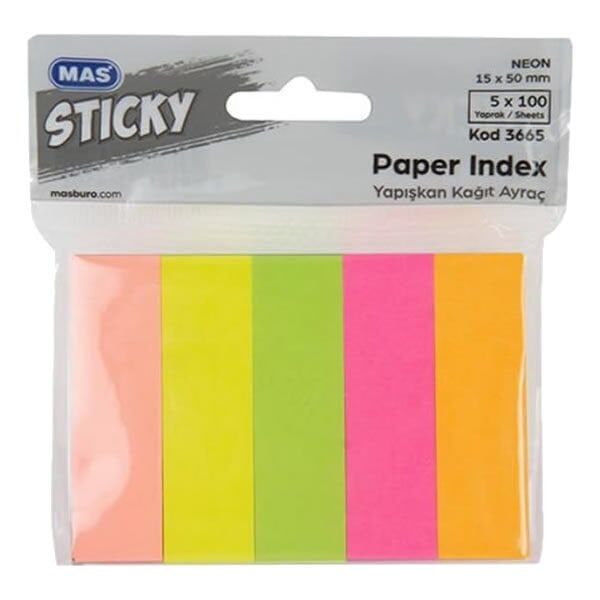 Mas 3665 15x50 100 Yaprak Neon Yapışkanlı Kağıt Ayraç Not Kağıdı