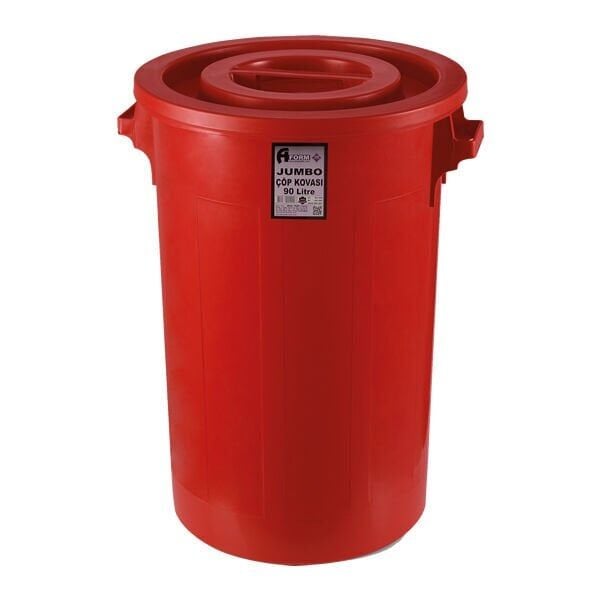 Afacan 90 Lt Jumbo Kırmızı Kapaklı Yuvarlak Çöp Kovası