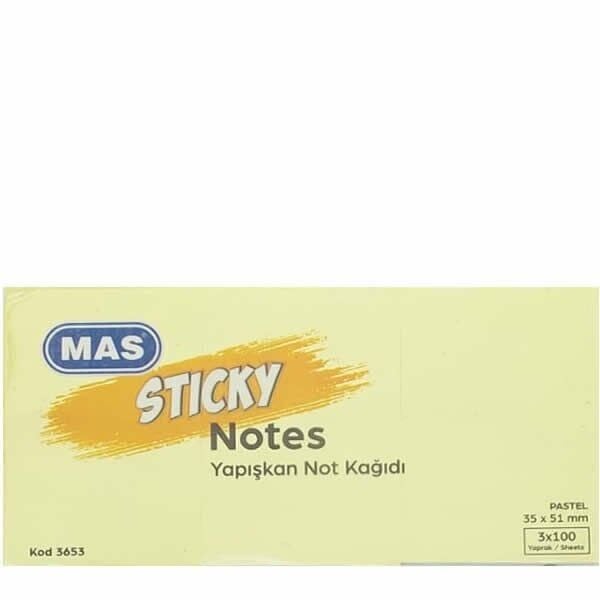 Mas 3653 35x51 100 Yaprak 3 Pastel Renk Sarı Not Kağıdı