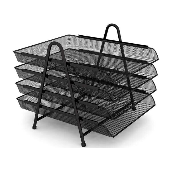 Bion 9307 Perfore 4 Lü Siyah Evrak Rafı