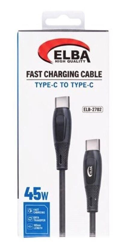 Elba ELB-2702 45w Type-c To Type-c 1mt Siyah Silikon Şarj Kablosu 480Mps Hızlı Şarj