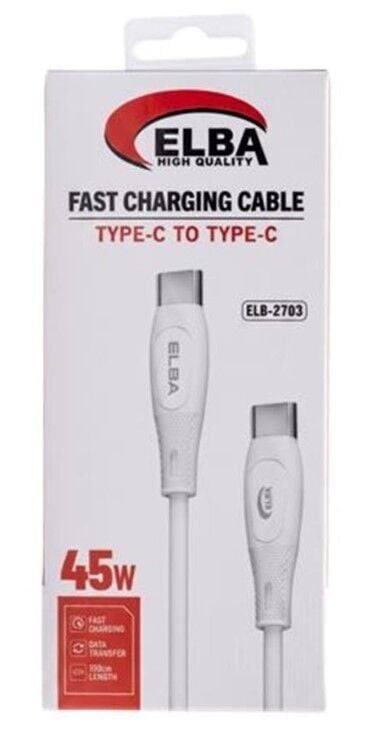 Elba ELB-2703 45w Type-c To Type-c 1mt Beyaz Silikon Şarj Kablosu 480Mps Hızlı Şarj