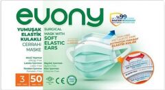 Evony 50 li 3 Katlı Yumuşak Elastikli Cerrahi Maske