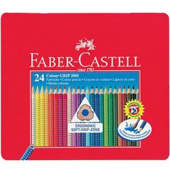 Faber Castell 24 lü Grip 2001 Metal Kutu Kuru Boya Kalemi