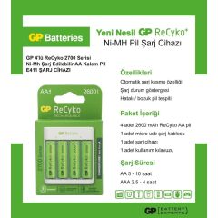 GP E411 USB Şarj Cihazı + 4 lü AA 2600 mAh Pil