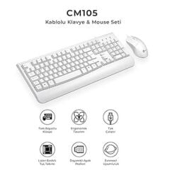 Lenovo Lecoo CM105 Beyaz USB Kablolu Türkçe Q Klavye & Mouse Set