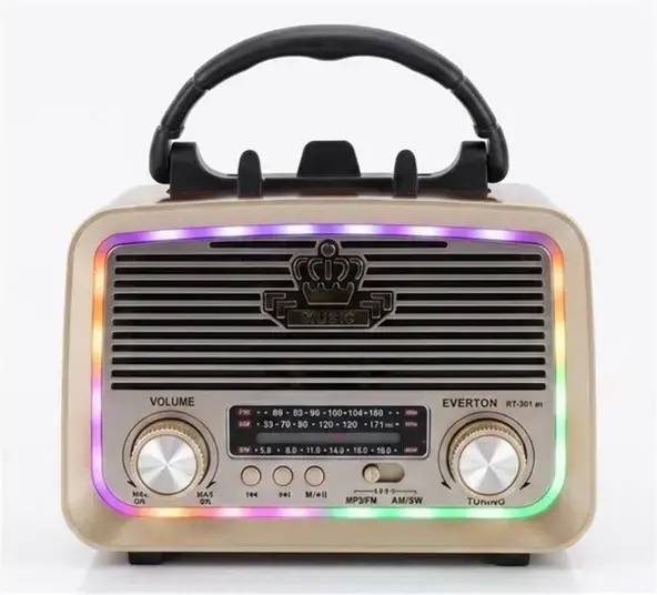Everton RT-301.m Bluetooth-USB-SD-FM Şarjlı,Solarlı,Ledli, Nostaljik Radyo El Fenerli Radyo