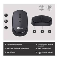 Lecoo WS202 Siyah 800-1000-1200DPI 2.4Ghz Optik Kablosuz Mouse