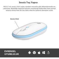 Lenovo Lecoo WS212 Beyaz-Mavi Kablosuz 1600DPI 4 Tuşlu Optik Mouse