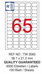 Tanex TW-2065 38,1x21,2mm 100 lü Lazer Etiketi