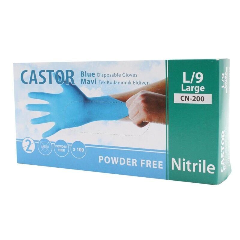 Castor CN-200 L Beden No:9 Mavi Nitril Eldiven