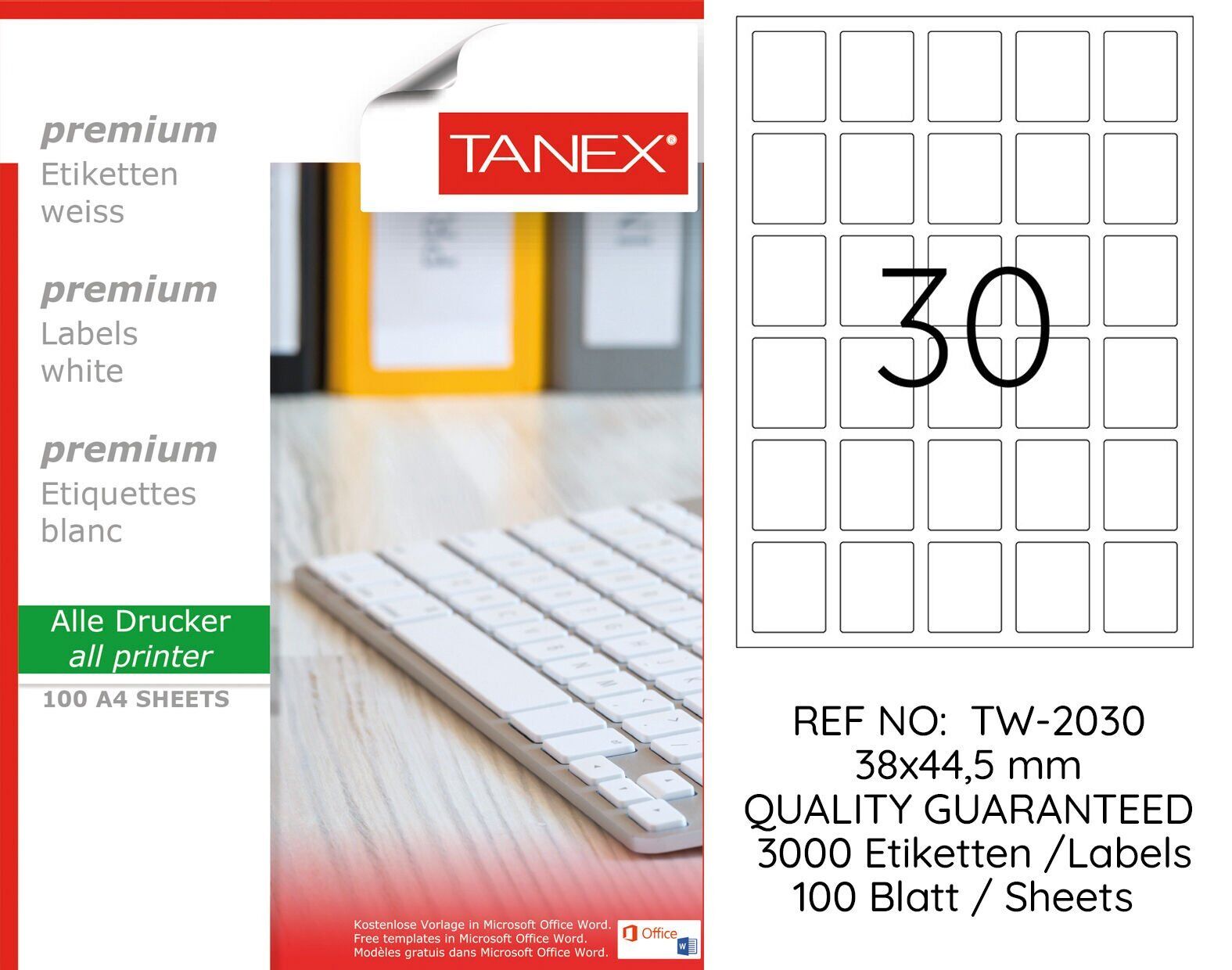 Tanex TW-2030 38x44,5mm 100 lü Lazer Etiketi