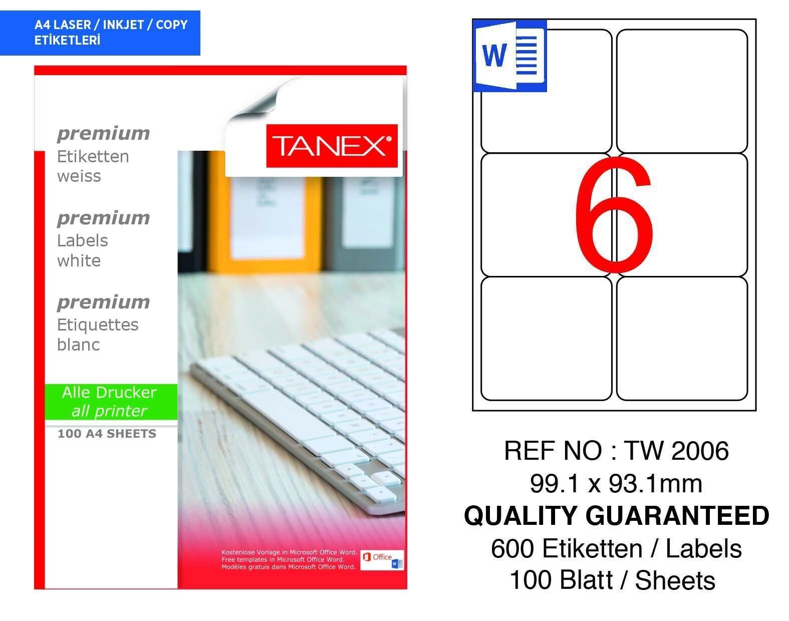 Tanex TW-2006 99,1X93,1mm 100 lü Lazer Etiket