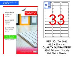 Tanex TW-2033 63,5x25,4mm 100 lü Lazer Etiketi