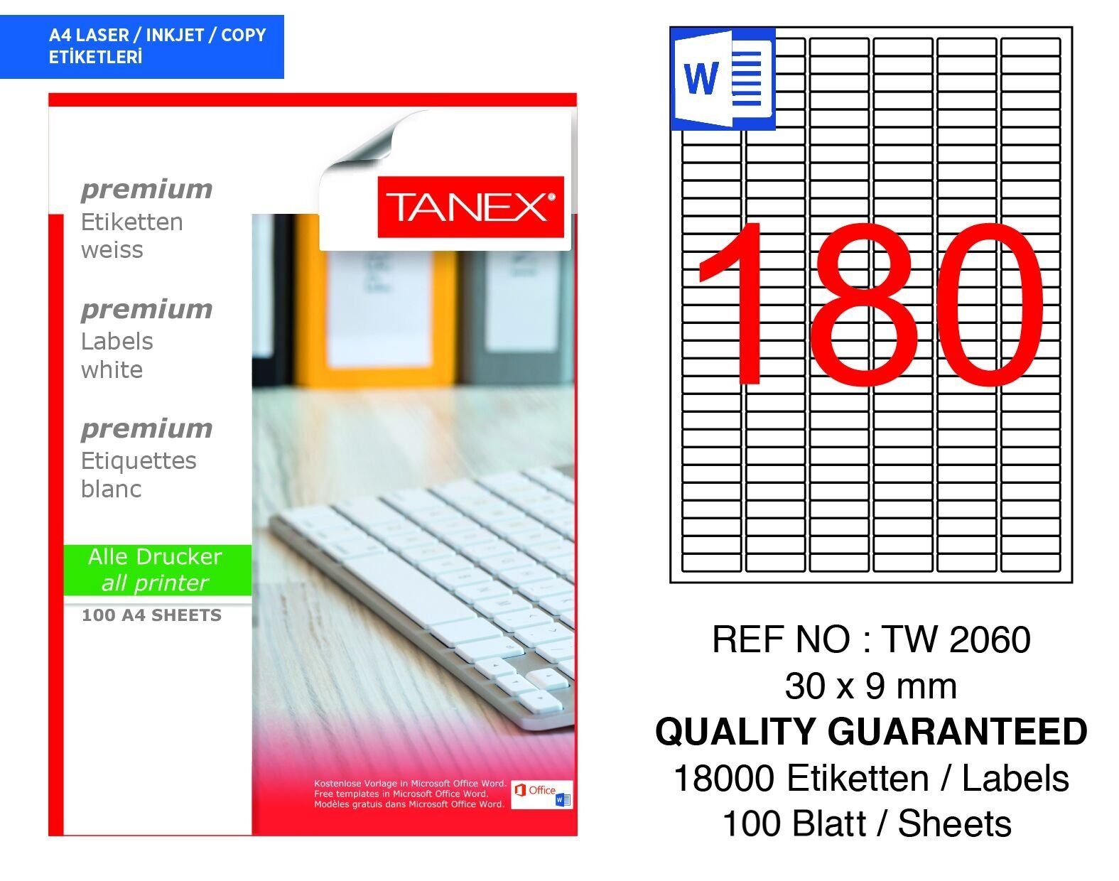 Tanex TW-2060 30x9mm 100 lü Lazer Etiketi