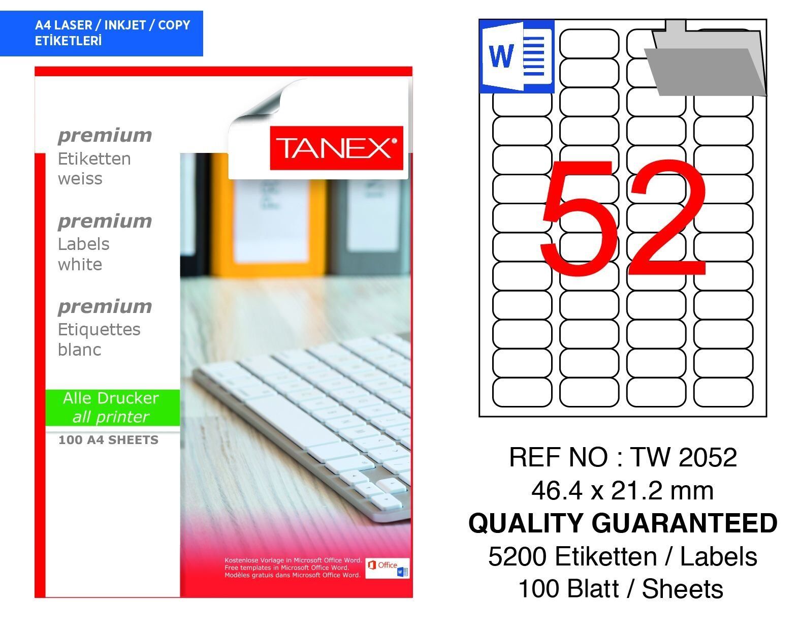 Tanex TW-2052 46,4x21,2mm 100 lü Lazer Etiketi