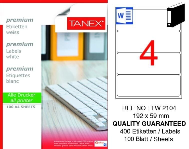 Tanex TW-2104 192x59mm 100 lü Lazer Etiketi