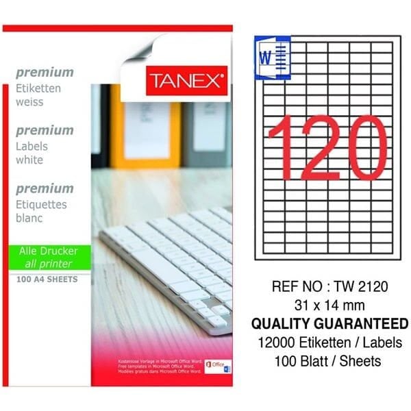 Tanex TW-2120 31x14mm100 lü Lazer Etiket