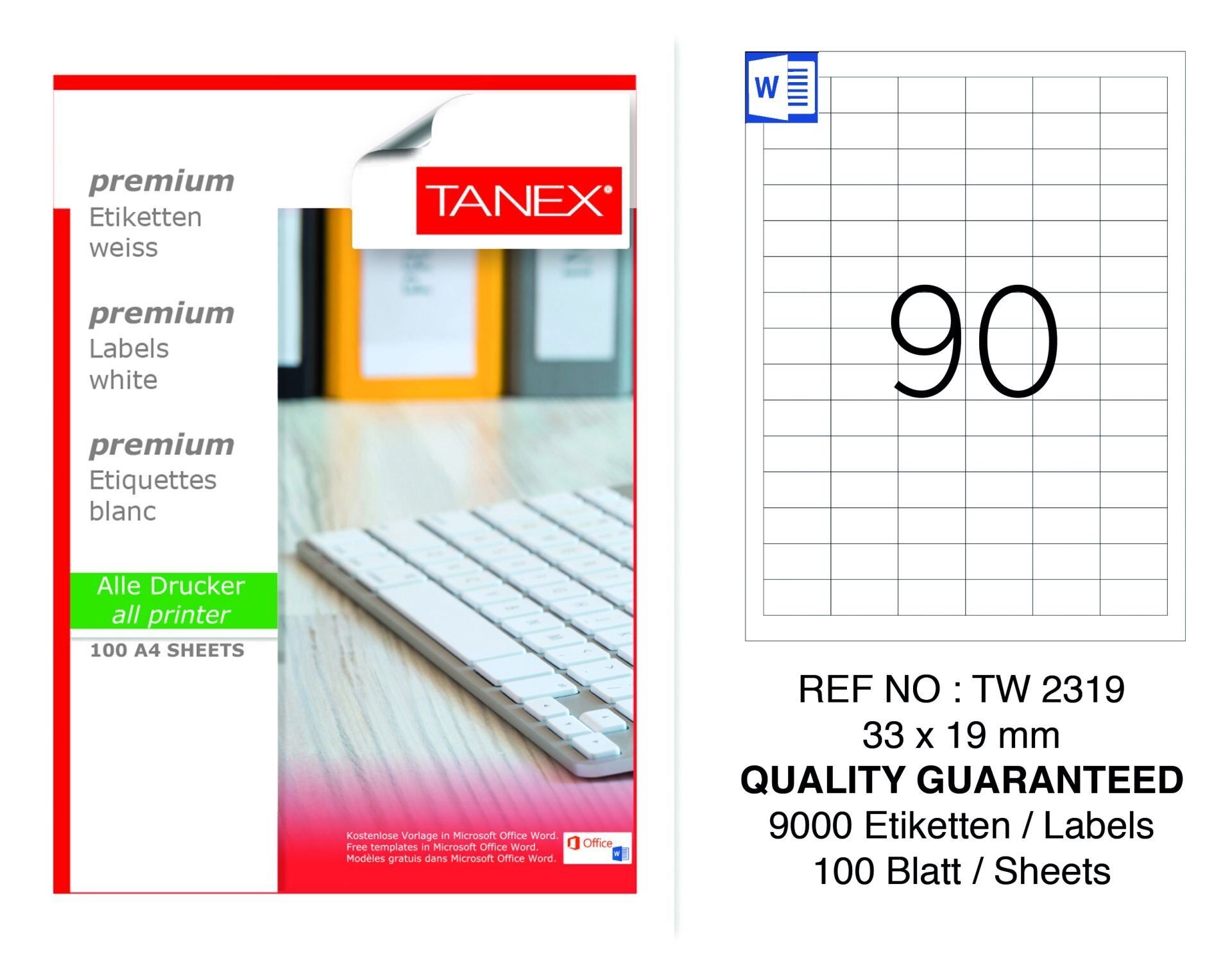 Tanex TW-2319 33x19mm 100 lü Lazer Etiketi