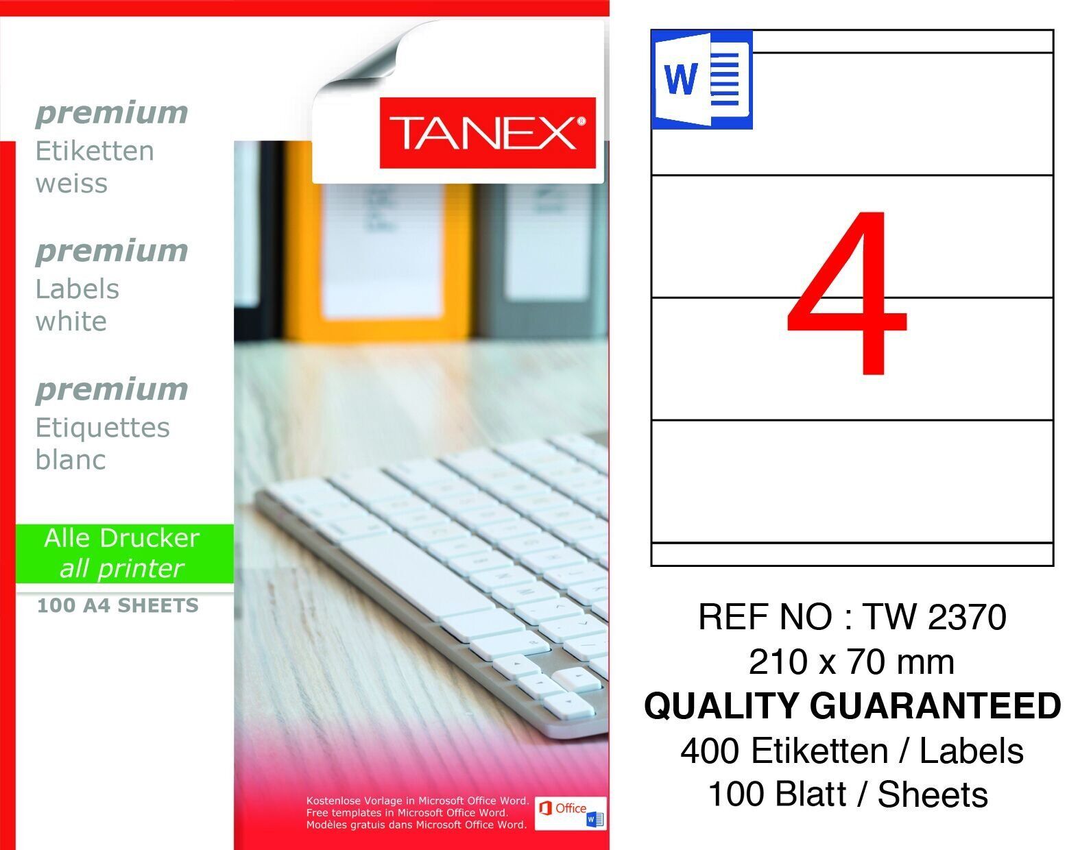 Tanex TW-2370 210x70mm 100 lü Lazer Etiketi