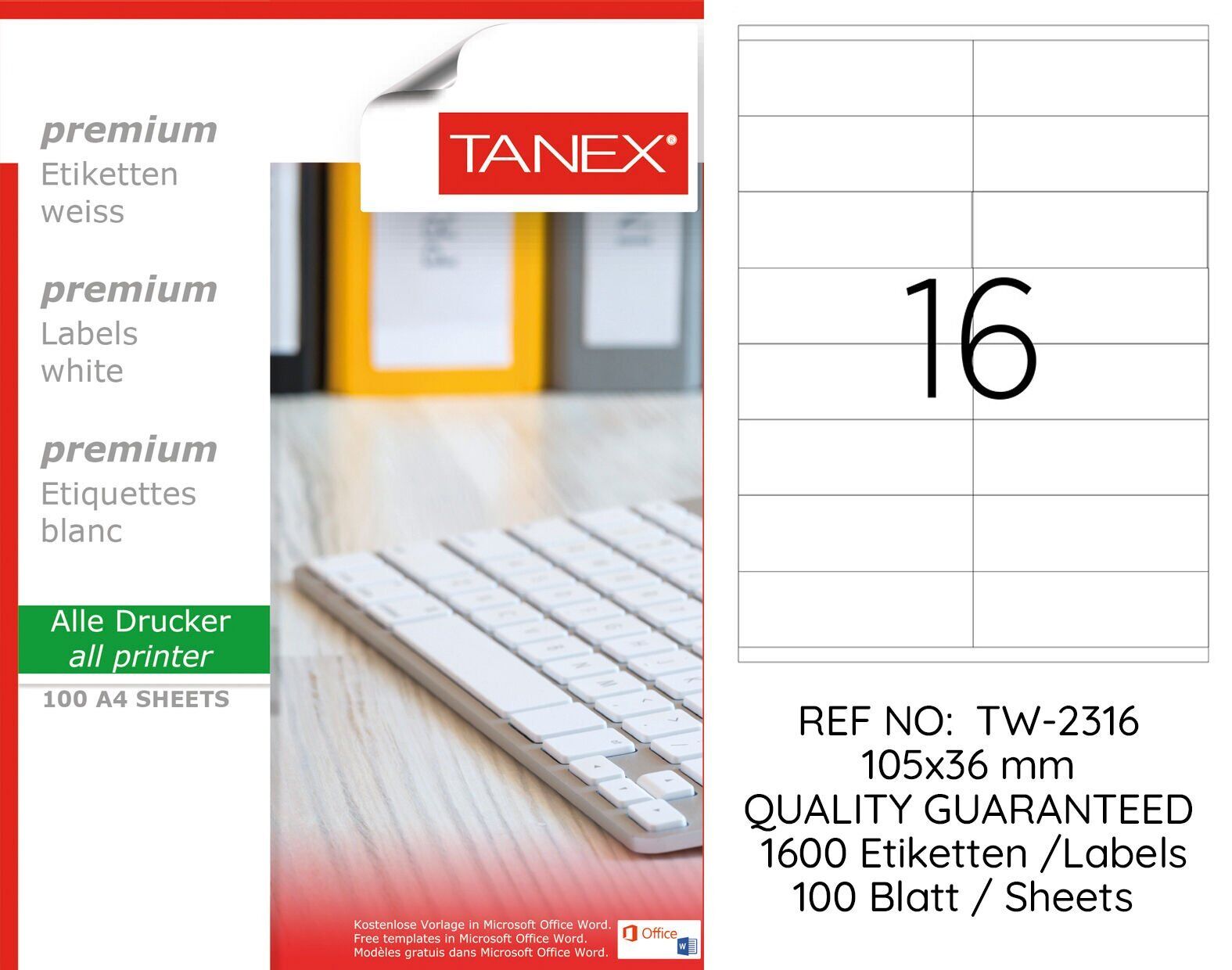 Tanex TW-2316 105x36mm 100 lü Lazer Etiketi