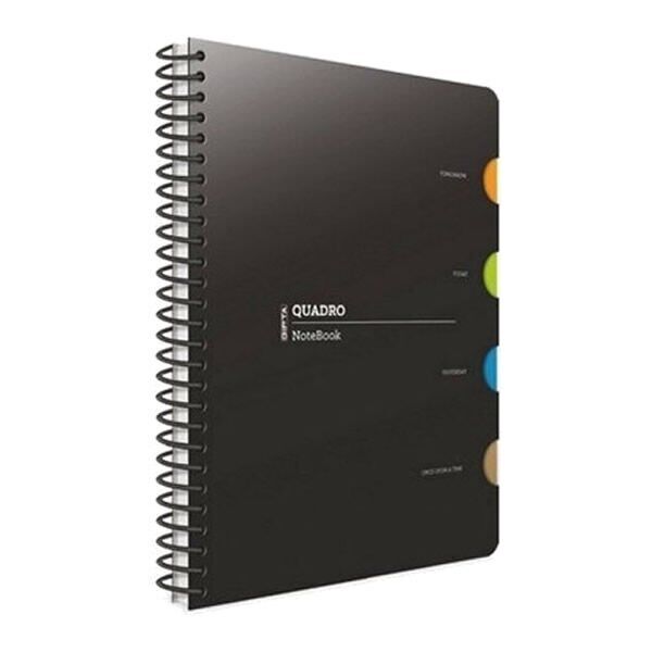 Gıpta Quadro 17x24 150 Yaprak Çizgili 4 Seperatörlü Spiralli Plastik Kapaklı Defter