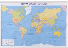 İnter INT-819 70x100 Çıtalı Askılı Dünya Siyasi Fiziki Harita
