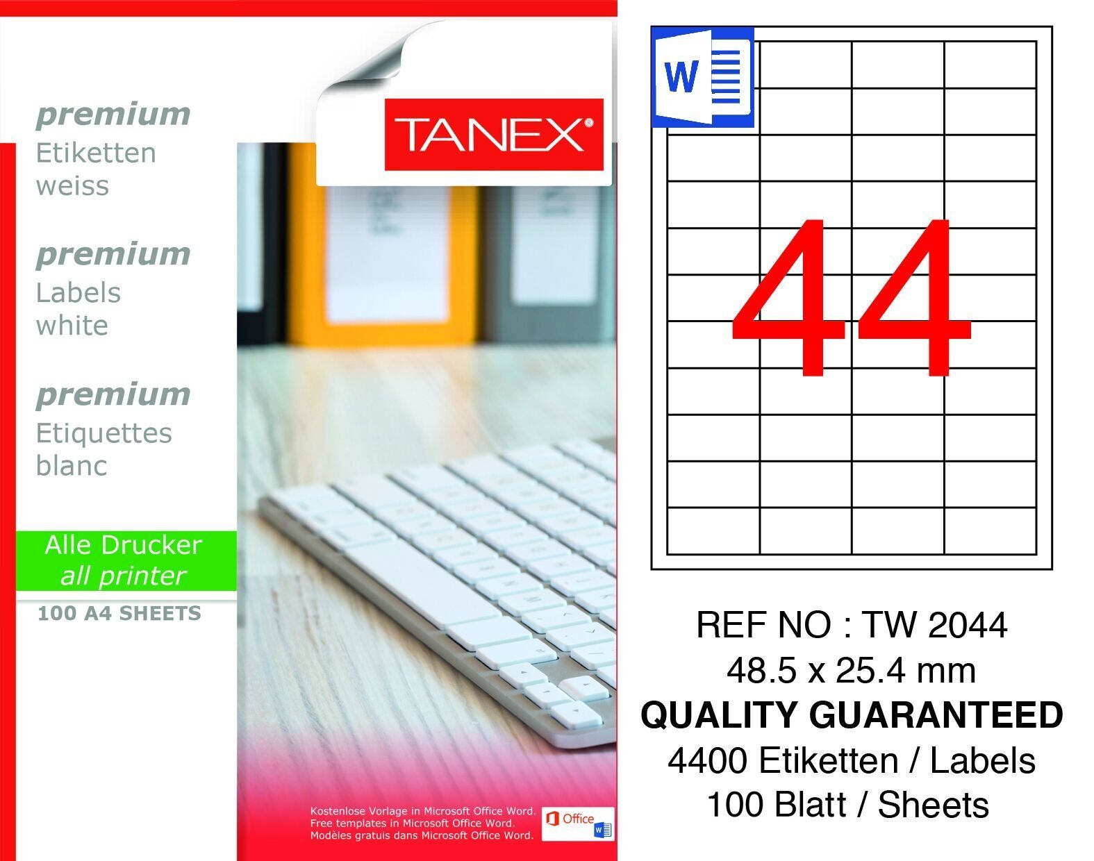 Tanex TW-2044 48,5x25,4mm 100 lü Lazer Etiketi