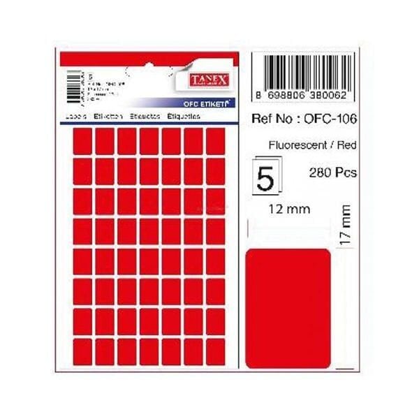 Tanex OFC-106 5 li Floresan Kırmızı Ofis Etiketi