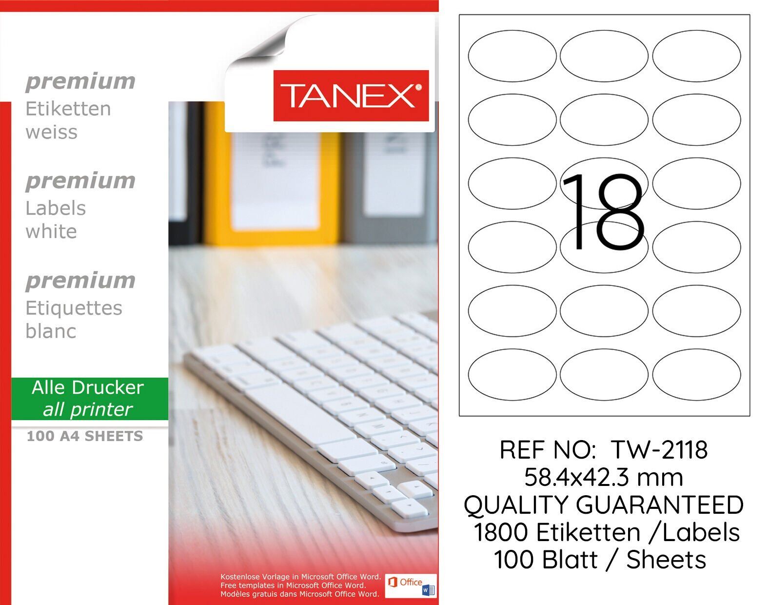Tanex TW-2118 58,4x42,3mm 100 lü Lazer Etiket