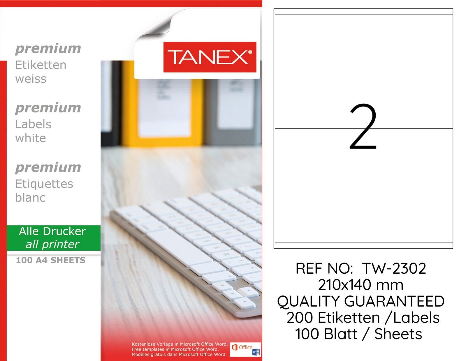 Tanex TW-2302 210x140mm 100 lü Lazer Etiketi