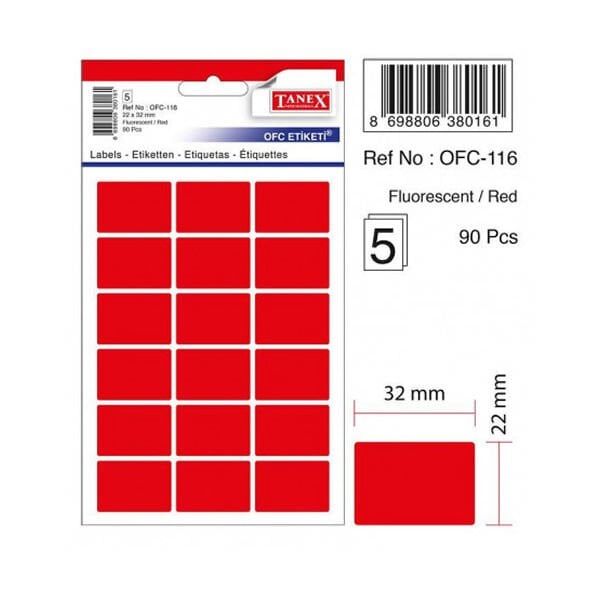 Tanex OFC-116 5 li Floresan Kırmızı Ofis Etiketi