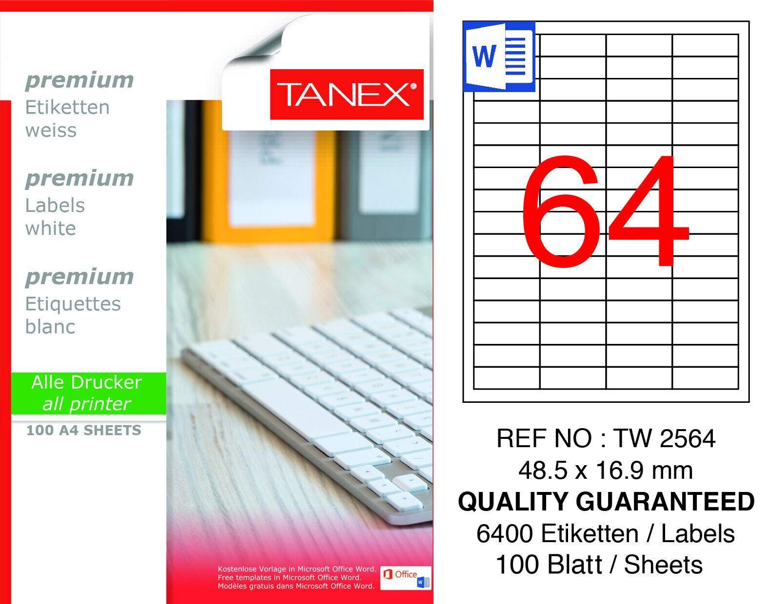 Tanex TW-2564 48,5x16,9mm 100 lü Lazer Etiketi