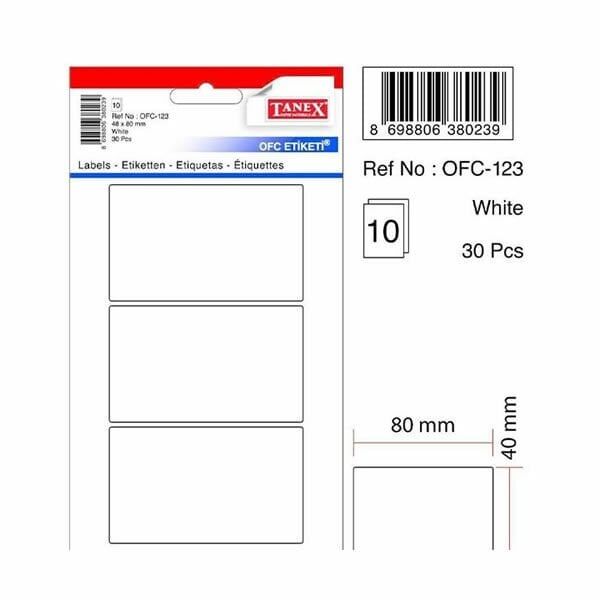 Tanex OFC-123 10 lu Beyaz Ofis Etiketi