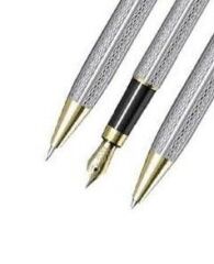 Scrikss 722W Balıksırtı Desenli Gold-Krom 3lü Dolma&Tükenmez&Versatil Kalem Seti